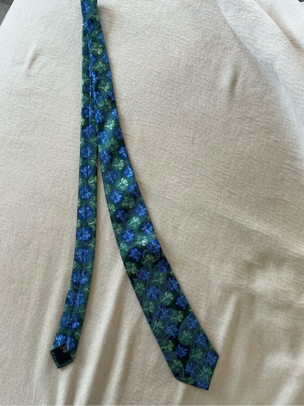 Zegna Blue and Green Floral Silk Tie